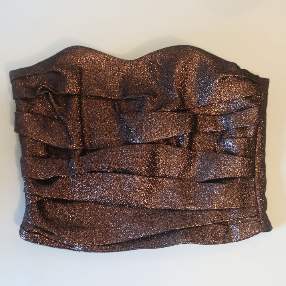 Womens Birgitte Herskind Bronze Black Metallic Strapless Top 36 US/S *